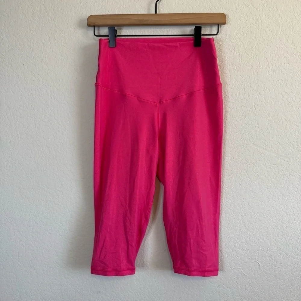 Offline by Aerie Real Me Crop High Rise Liquid Shine Fuchsia Pink Leggings Sz LG